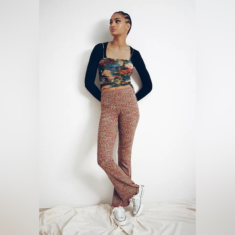 Urban Outfitters Space Dye Knit Flare Trousers Multicolored Boho Size Medium